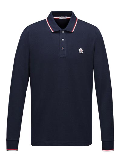 Polo uni avec liseré tricolore – Moncler Polo uni avec liseré tricolore – Moncler