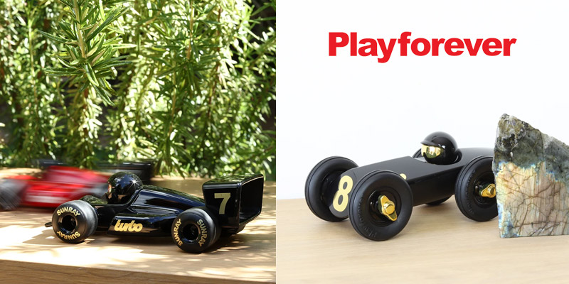 Présentation de la marque Playforever, jouets : voitures, décoration design.