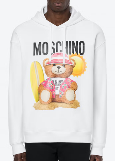 Sweatshirt à capuche en coton biologique avec imprimé Moschino Surfer Teddy Bear.