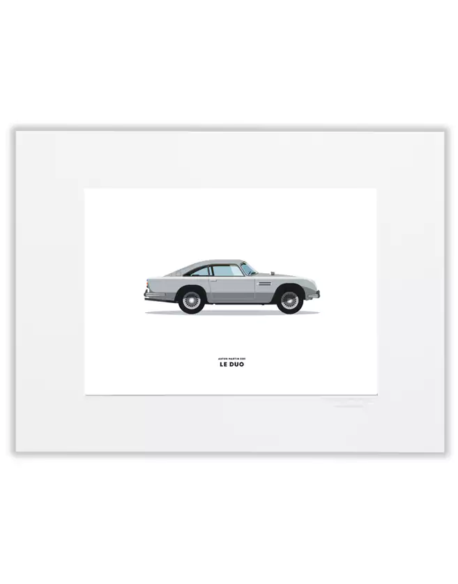 Illustration Aston Martin, 30 x 40 cm avec passe-partout. Fabrication Française. Vendu sans cadre.