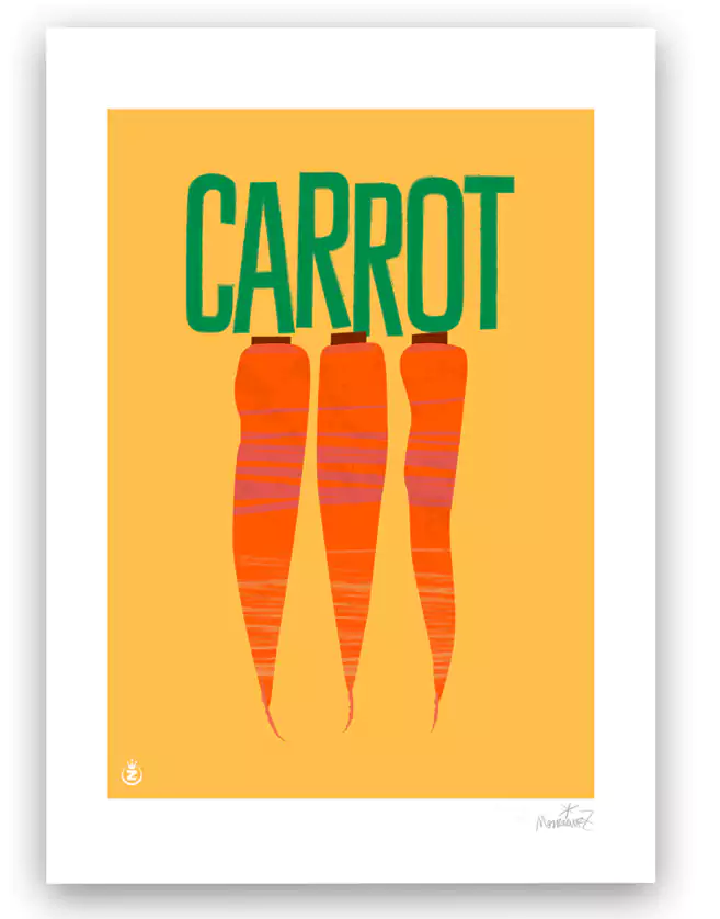 Illustration Carrot. Les tirages 30 x 40 cm sont présentés sous passes-partout.