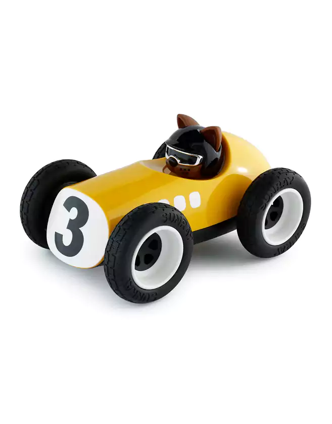 Voiture/jouet EG102 Sunnysider Playforever avec son pilote Rufus (Dog car). Longueur 202 mm x Largeur 122 mm x Hauteur 100 mm...