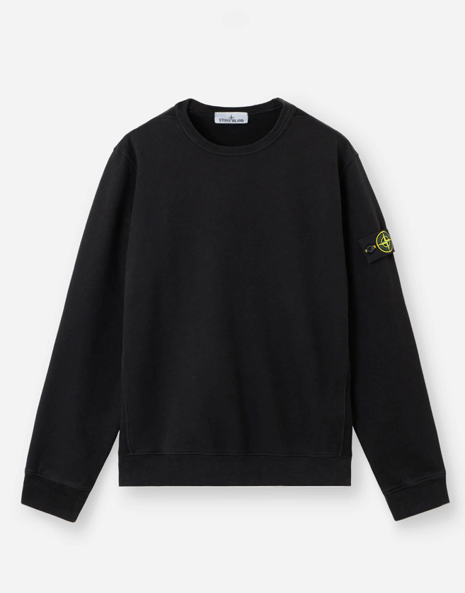 Sweatshirt Stone Island ras-du-cou en molleton de coton biologique. Modèle teint en pièce.