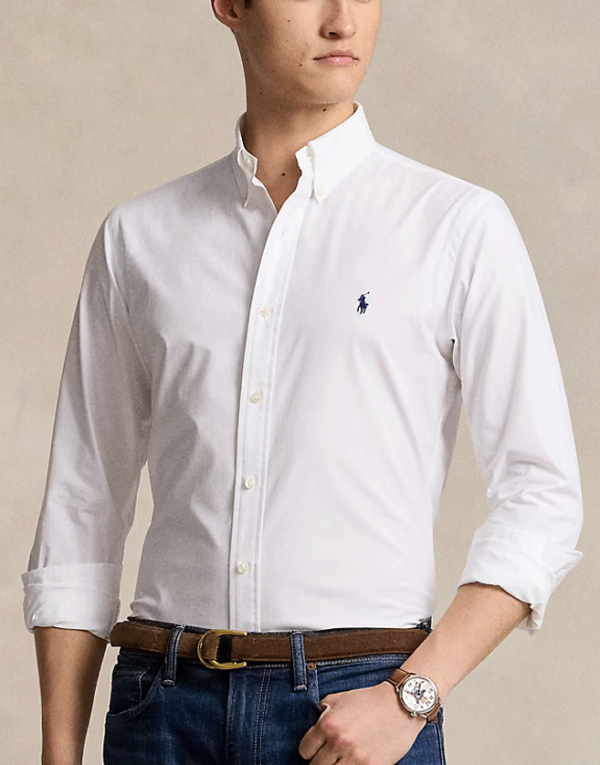 Chemise Ralph Lauren, col à pointes boutonné. Patte boutonnée. Manches longues avec poignets à boutons.