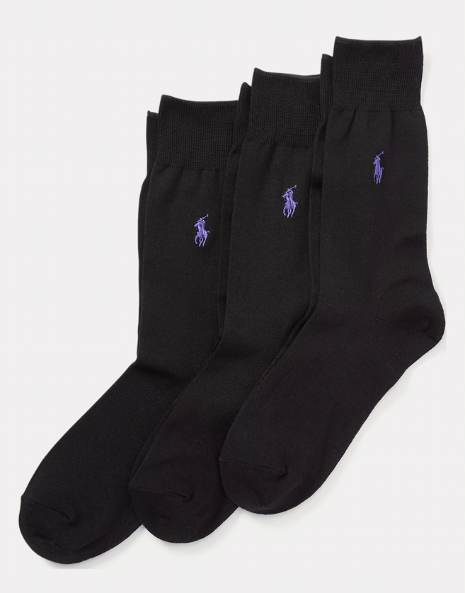 Ce lot est composé de trois paires d'élégantes chaussettes hautes Ralph Lauren en coton mélangé avec un bord élastique...