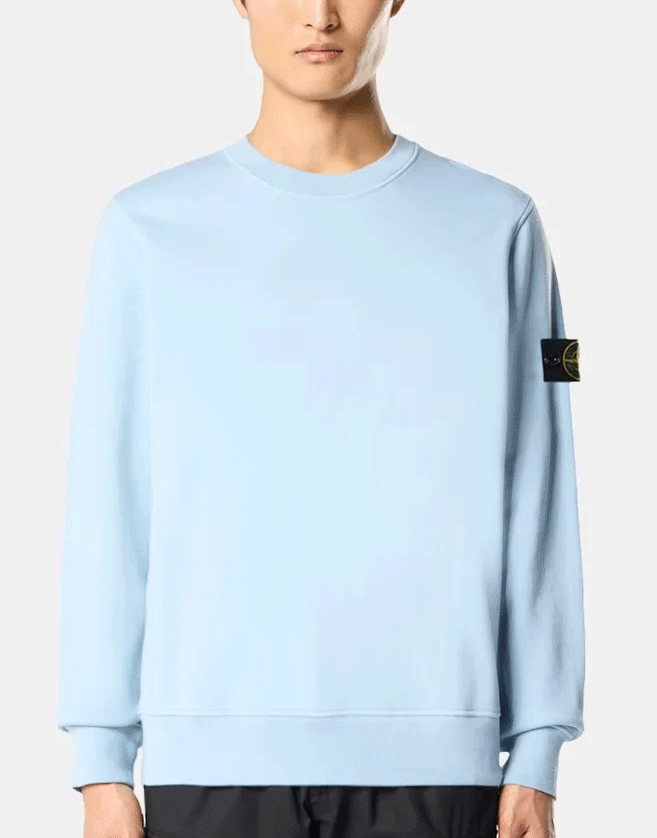 Sweatshirt Stone Island ras-du-cou en molleton de coton bio avec manches raglan, coutures surjetées, finitions côtelées