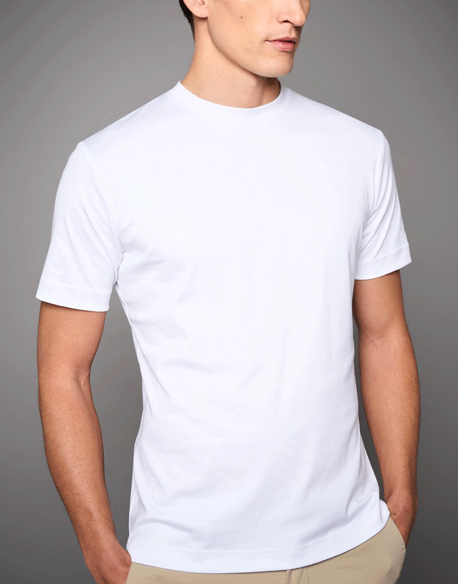 T-shirt Desoto à col rond et coupe droite exclusif en jersey double fil de qualité supérieure. Fil extra-long et super peigné d'Europe.