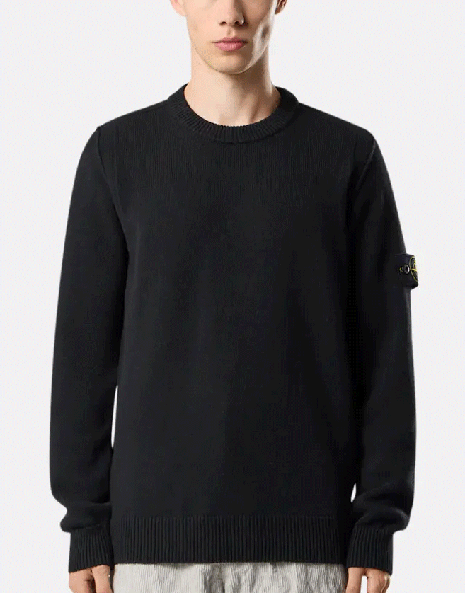 Pull Stone Island ras-du-cou en laine d'agneau avec coutures d’emmanchure en relief, bandes en maille envers et finitions côtelées