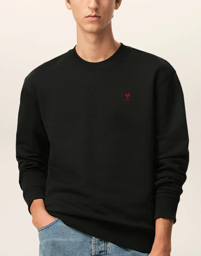 Sweatshirt Ami de Coeur en molleton de coton biologique non gratté. Broderie poitrine Ami de Coeur rouge.