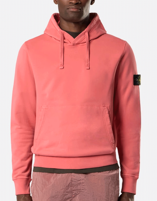 Sweatshirt Stone Island à capuche en molleton de coton bio, avec poche kangourou, manches raglan au dos, coutures surjetées et finitions côtelées.